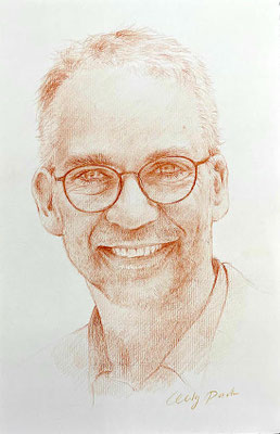 Wissenschaftlerportait in Rötelzeichnung, Portrait in Rötel 
