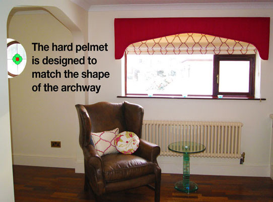 A shaped hard pelmet with a roman blind inset into the window
