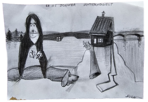 Er ist schwer untervögelt - Bleistift auf Papier - 11x15 cm