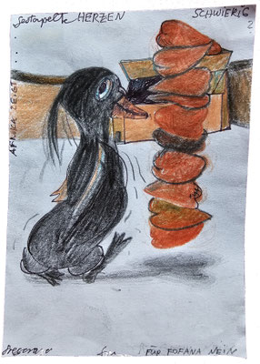 gestapelte HERZEN - Bleistift/Farbstift auf Papier - 15x11 cm