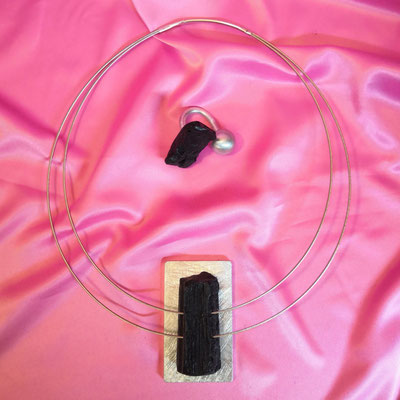 Bild 10, kurze Ketten - Kette Epoxidharz schwarz mit Alu, 58 €, Rin