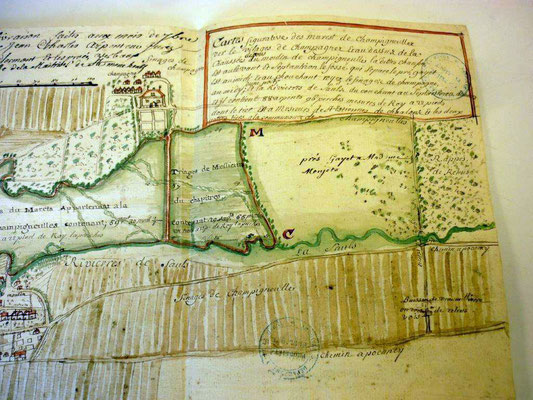  Carte figurative des marest de Champigneulles ver le vilages de Champagne - 1739