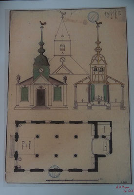 Plan et élévation de l'église 1773 - Archives départementales de la Marne - Cote G666