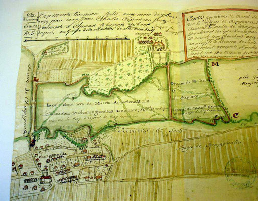  Carte figurative des marest de Champigneulles ver le vilages de Champagne - 1739