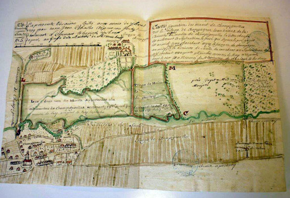  Carte figurative des marest de Champigneulles ver le vilages de Champagne - 1739