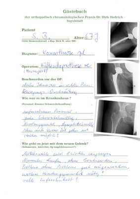 Hüftgelenksarthrose mit zementfreie Hüftprothese der Fa. Microport Schaft Profemur, Pfanne Protocyl L , Inlay Polyethylen