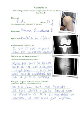 Rheumapatientin mit vielen Gelenkproblemen - Knie wurde mit Innex Knieprothese der Fa Zimmer versorgt