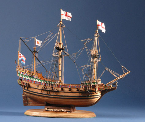 4　ゴールデン・ハインド GOLDEN HIND　　年代：　1577年　　船籍：　イギリス  縮尺：　1/53    マモリ社キット  製作者：森田慎一  製作期間：1年