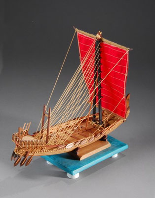 34-4 エジプト古代船 Ancient Ship of Egypt   国　籍   nationality     エジプト 建造年  age     BC2500 縮　尺   scale  1/50  製作方法 kit 小林　忠雄　Tadao Kobayashi