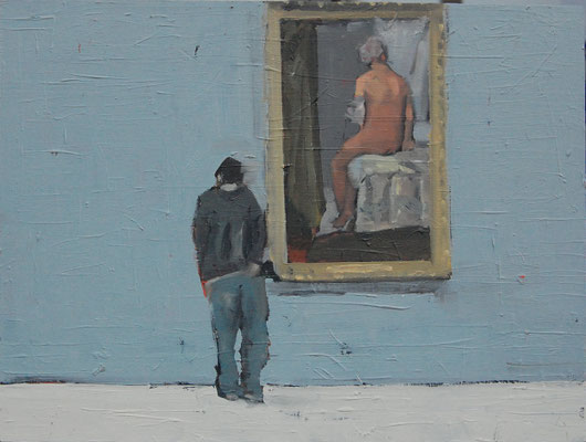 at the Louvre, 2010, Öl auf Holz, 30cm X 40cm, Privatbesitz