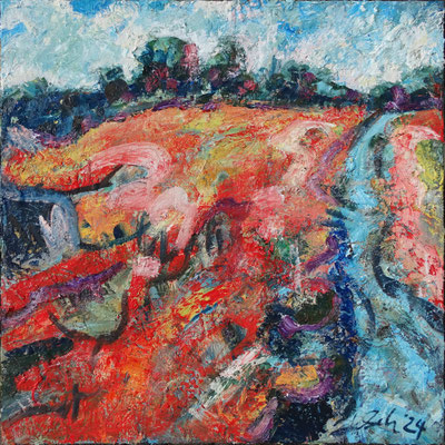 "Die Wiese", Öl/Lw 100 x 100 cm, 2024
