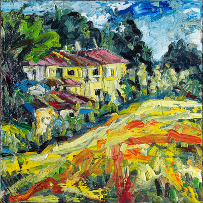 "Gelbes Haus (Toskana)", Öl/Lw 100 x 100 cm, 2022