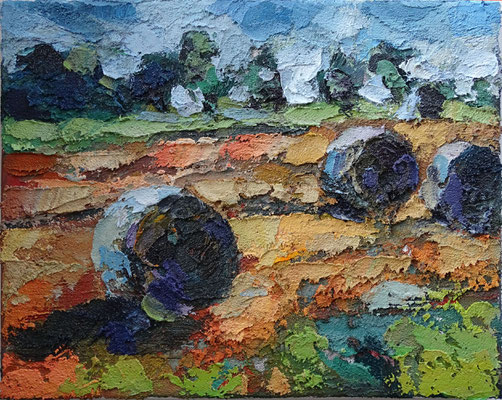 Auf dem flachen Land, Öl, Lw 24 x 30 cm