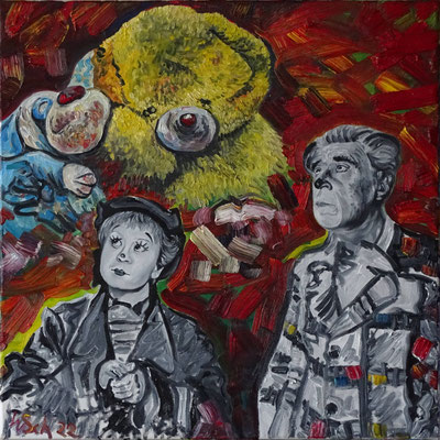 "Die Trauer des Clowns", (video-still aus "Zorba the greek"), Öl/Lw 60 x 60 cm, 2022