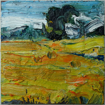 Landschaft, 10. 24. VII, Öl Lw Holz, 20 x 20 cm