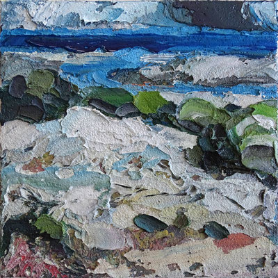 Dünenland. Öl Lw Holz, 20 x 20 cm
