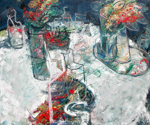 Großer weißer Tisch, Öl/Lw  140 x 120 cm