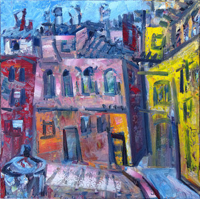 "Das rote Haus (Venedig)", Öl/Lw 100 x 100 cm, 2022