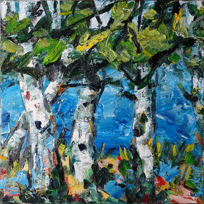 "Vier Birken", Öl/Lw 100 x 100 cm, 2020