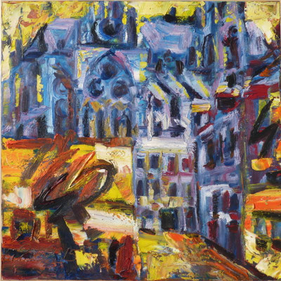 Blaue Kathedrale, Metz, Öl/Lw  100 x 100 cm