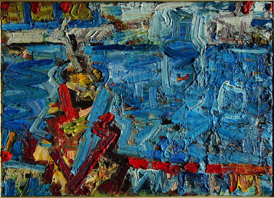 Blauglas, Öl/Lw 50 x 70 cm, 2018