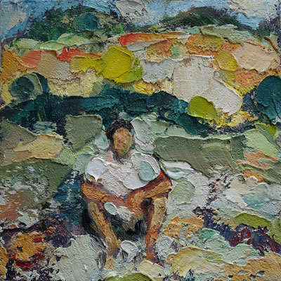 Tief imOsten. Öl Lw Holz, 20 x 20 cm
