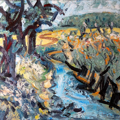 "Weg nach Werschweiler", Öl/Lw 100 x 100 cm, 2022