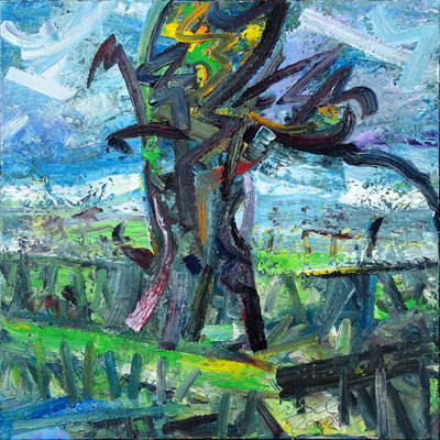 "Baum bei Nohfelden", Öl/Lw 100 x 100 cm, 2022