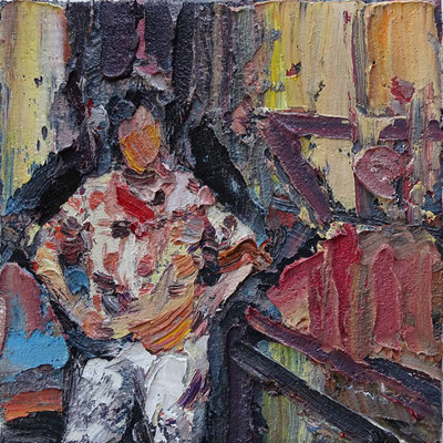 Selbst zwischenRost. Öl Lw Holz, 20 x 20 cm