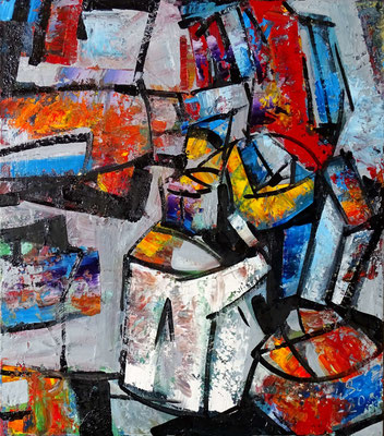 Druckerstillleben II, Öl/Lw 100 x 90 cm, 2020