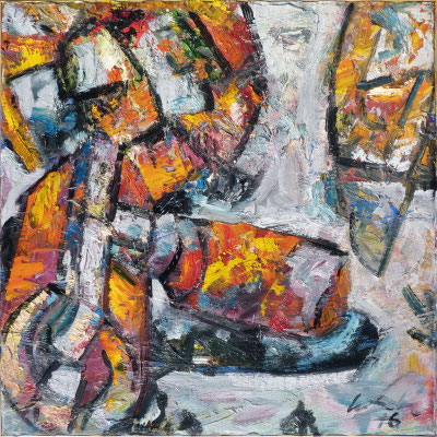 Druckerstillleben I, Öl/Lw  100 x 100 cm