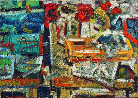 Zwei Tische, Öl/Lw 50 x 60 cm, 2017