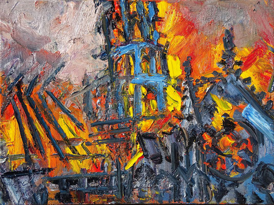 Notre Dame de Paris  Serie aus 4 Bildern, jeweils 60 cm x 80 cm, Öl auf Lw, 19. 04. 2019