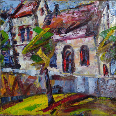 Kirche in Dörrenbach, Öl/Lw  100 x 100 cm