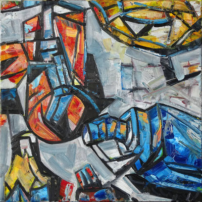 Druckerstillleben III, Öl/Lw 60 x 60 cm, 2022