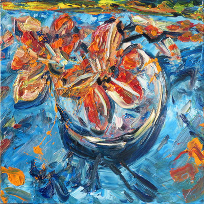 Taglilien, Öl/Lw 100 x 100 cm