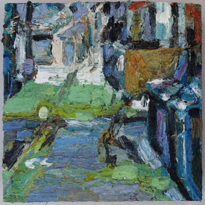 Hütte, VK, 10. 24. II, Öl Lw Holz, 20 x 20 cm