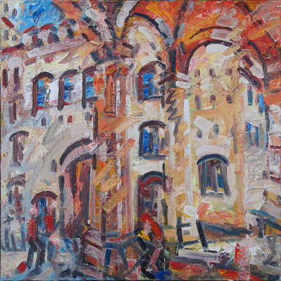 "Piazza del Duomo in San G.", Öl/Lw 100 x 100 cm, 2024