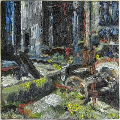Hütte, VK, 10. 24. IV, Öl Lw Holz, 20 x 20 cm