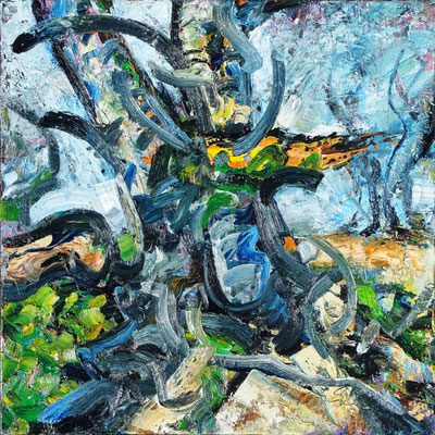 "an den Leitersweiler Buchen", Öl/Lw 100 x 100 cm, 2023