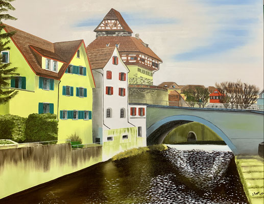 Murg mit Schloss, 90x70cm, Fr. 630.- mit Rahmen