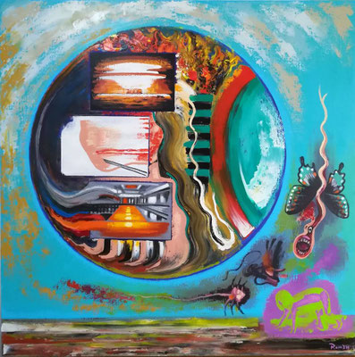 50. THE DEMONS AND THE SPHERE, Oil on canvas, 120x120cm, 2018_