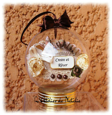 Boule de Noël Shabby Chic avec Texte tons marron