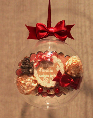 Boule de Noël Shabby Chic avec Texte tons Bordeau