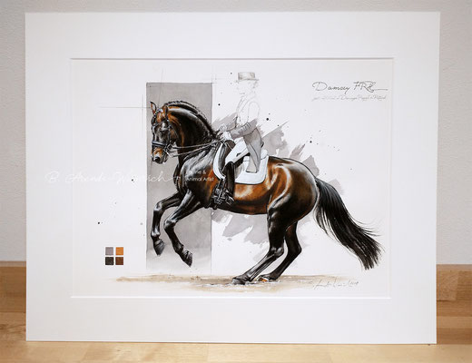 Pferde Aquarell Portrait von Damsey FRH gemalt in Aquarell. Freie Arbeit nach eigener Fotovorlage im Format 30 x 40 cm. Verkauft nach Schweden. 