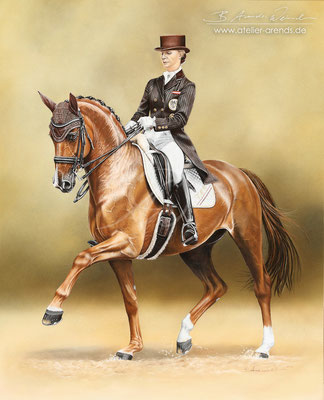 Victoria Max-Theurer & Pferdeportrait von Blind Date, Auftragsarbeit gemalt in Pastell, Format 50 x 60 cm. 