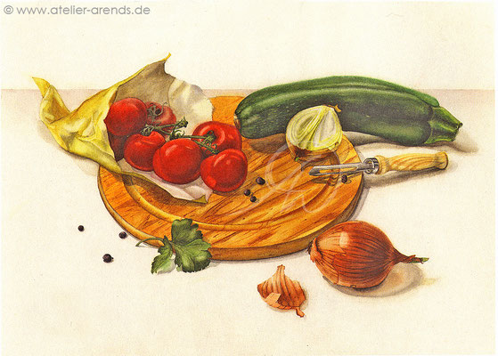 Gemüsestilleben gemalt in Aquarell
