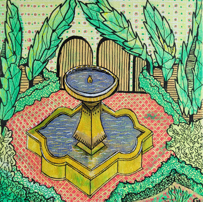 FONTEIN uit de serie Alhambra - acrylverf op schilderspaneel - 25 x 25 - verkoopprijs € 50