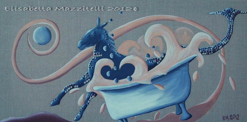 "Cavallo al bagno I" - Acrilico su tela di lino 3D - 80x40 cm - collezione privata