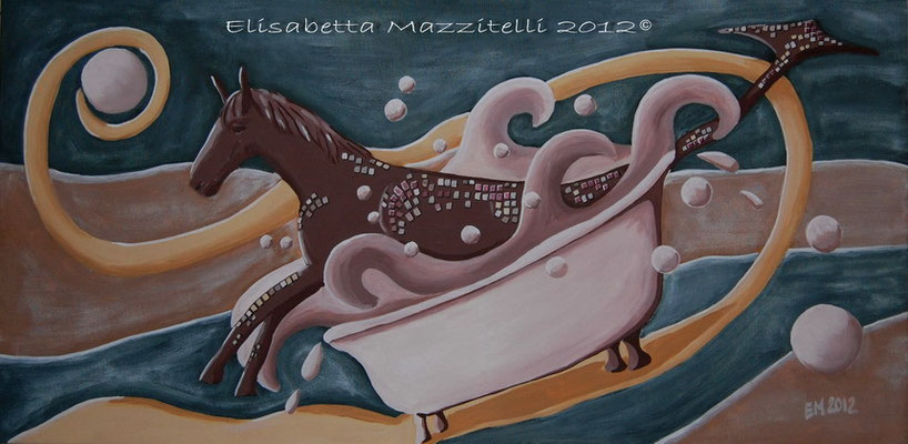 "Cavallo al bagno II" - Acrilico su tela - 80x40 cm - collezione privata
